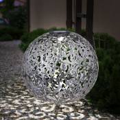 Globo - Boule lumineuse solaire effet lumineux extérieur boule lumineuse boule solaire piquet de sol, métal argenté antique, led blanc chaud, DxH