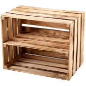 Grandbox - Caisse en bois flammé 50x40x30 avec étagère