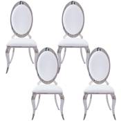 Homy France - Lot de 4 chaises angel baroque Chrome simili cuir blanc