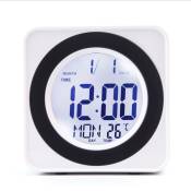Horloge électronique carrée avec rétroéclairage LCD, commande vocale, affichage de la température du calendrier, blanc