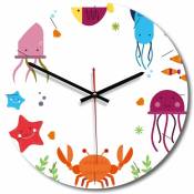 Horloge murale decorative europeenne pour enfants Horloge imprimees acryliques de Horloge a quartz animaux marins b