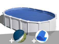 Kit piscine acier blanc gré haïti ovale 10,20 x 5,75 x 1,32 m + bâche hiver + bâche à bulles