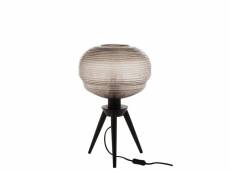 Lampe table teri tripod verre-bois gris-noir - l 30