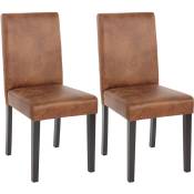 Lot de 2 chaises de séjour Littau simili-cuir, aspect daim marron, pieds foncés - brown
