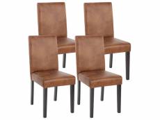 Lot de 4 chaises de séjour littau, simili-cuir, aspect daim marron, pieds foncés