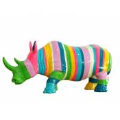 Meubletmoi - Statue rhinocéros avec rayures multicolores