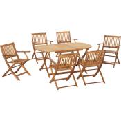 Outsunny - Ensemble de jardin 6 places 7 pièces - table à manger ovale et 6 chaises pliables - bois de peuplier pré-huilé - Marron
