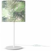 Paco Home - Lampe à Poser Bureau Applique Abat-Jour Tissu Chevet E14 Fleurs Jungle Déco Lampe de table - Blanc, Design 3 (Ø18 cm)
