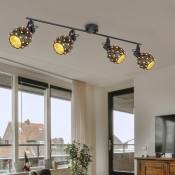 Plafonnier Spot de plafond lampe de salon lampe de salle à manger, cristaux, spots mobiles, métal noir, 4 x E27, l 90 cm