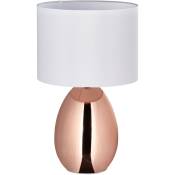 Relaxdays - Lampe de chevet tactile, moderne, HxD 49 x 30 cm, E14, lumière de table avec abat-jour en tissu, cuivre/blanc