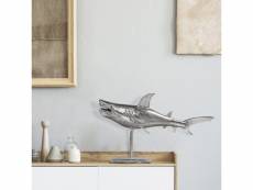 Sculpture de requin argentée, 68x39 cm, avec finition nickelée, en aluminium 390003206
