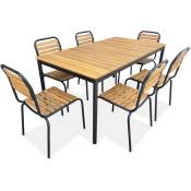 Set complet noir table + 6 chaises tabara. acier et bois d'acacia fsp - Noir