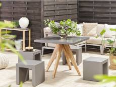 Set de jardin table en fibre-ciment gris et bois et 4 tabourets olbia/taranto 263418
