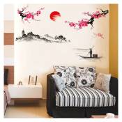 Stickers Muraux Fleurs de Cerisier Prune Autocollants,Style Chinois Branche Arbre