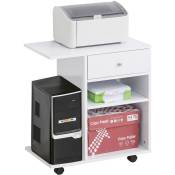 Support d'imprimante organiseur bureau caisson 2 niches tiroir espace cpu + grand plateau panneaux particules blanc - Blanc