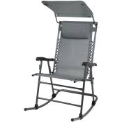 Svita - Chaise à bascule pliable Outdoor avec protection solaire appui-tête accoudoir gris foncé