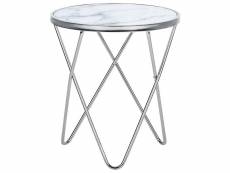 Table appoint effet marbre blanc et argenté meridian ii 183031