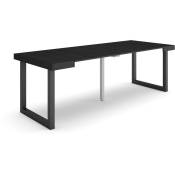 Table console extensible, Console meuble, 220, Pour 10 personnes, Pieds bois massif, Style moderne, Noir - Skraut Home