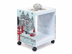 Table d'appoint avec panneau de verre et roues drapeau cube londres -pegane-