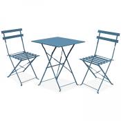 Table de jardin et 2 chaises acier bleu pacific