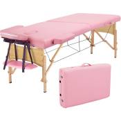 Table de Massage Pliante Lit de Massage Professionnel en 2 Sections en Bois Massif Table Canapé Cosmetique Thérapie 213 x 70 cm Rose - Yaheetech