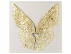 "tableau 3d ailes blanches et dorées 120x120cm"