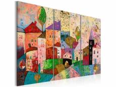 Tableau sur toile en 3 panneaux décoration murale image imprimée cadre en bois à suspendre petite ville pittoresque 90x60 cm 11_0007219