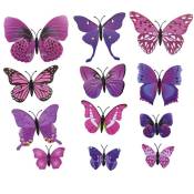 Tlily - 24X Stickers Muraux Papillon 3D Art Decals (Violet + Vert)