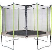 Trampoline de jardin 365 cm + filet de sécurité jumpi Taupe/Vert 360. Trampoline certifié par le critt sport & loisirs - Vert - Kangui