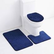 Ugreat - Ensemble de tapis de salle de bain en pierre gaufrée, housse d'abattant de toilette, tapis latéral de bain absorbant, bleu marine