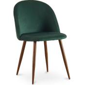 Velvet Style - Chaise de salle à manger - Tapissée de velours - Design scandinave - Evelyne Vert foncé - Métal finition effet bois, Bois, Velours
