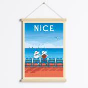Affiche Nice France + Cadre Magnétique (Bois) 50x70