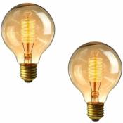 Ampoule à vis G80 40w - Paquet de 2 ampoules E27 à vis dimmable Vintage, ampoules à filament spiral décoratives, blanc chaud tiède 2700K