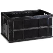 Boîte pliable avec couvercle, caisse de rangement, plastique, coffre transport, 60 litres, 60x40x32 cm, noir - Relaxdays