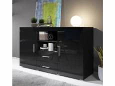 Buffet bahut 2 portes 2 tiroirs | 140 x 80 x 40 cm | couleur noir finition brillante | meuble de rangement | modèle roque APSD034BLBL