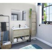 Caesaroo - Meuble de salle de bain suspendu 80 cm couleur Chêne avec miroir 80 cm - Standard
