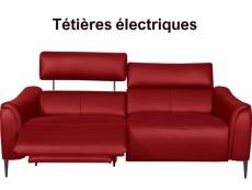 Canapé 3 places avec 2 relax en 100% tout cuir épais de luxe italien avec 2 relax électriques et 2 têtières électriques, milan, rouge foncé
