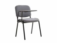 Chaise visiteur avec petite table rabattable pupitre en tissu gris support métal noir bur10657