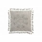 Coussin carré style marocain avec floches en velours gris 45x45cm - Gris/Greige