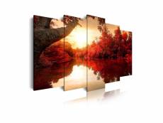 Dekoarte - impression sur toile moderne | décoration salon chambre | nature paysage eau arbres rouges | 150x80cm C0192