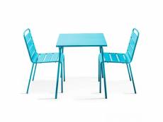 Ensemble table de jardin carrée et 2 chaises acier bleu - palavas