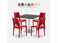 Ensemble table noir 90x90cm horeca 4 chaises polypropylène empilables prince black