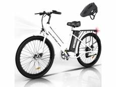 Hitway vélo électrique 26" blanc moteur 250w - batterie au lithium amovible 36v - 8,4ah+hitway casque noir