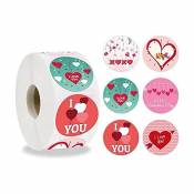 I Love You Stickers Roll 500pcs, 6 Couleurs Autocollants Saint Valentin, 1 Pouce Adhésif Amour Autocollant pour Fiançailles Mariage Anniversaire Fête