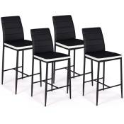 Idmarket - Lot de 4 tabourets romane en pvc noirs bandeau blanc, chaises de bar rembourrées - Noir