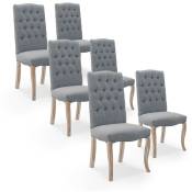 Intensedeco - Lot de 6 chaises capitonnées Jade tissu gris - Gris