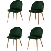 La Silla Española - Lot de quatre chaises de salle à manger de style vintage avec assise et dossier en velours modèle Pedraza en couleur vert