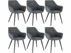 Lot de 6 chaisess de salle à manger assise en tissu scientifique avec accoudoir-41x45x84cm-gris