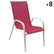 Lot de 8 chaises en textilène rose et aluminium blanc
