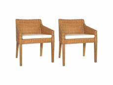 Lot de chaises à dîner avec coussins 2 pcs marron clair rotin naturel - brun - 60 x 60 x 79 cm
